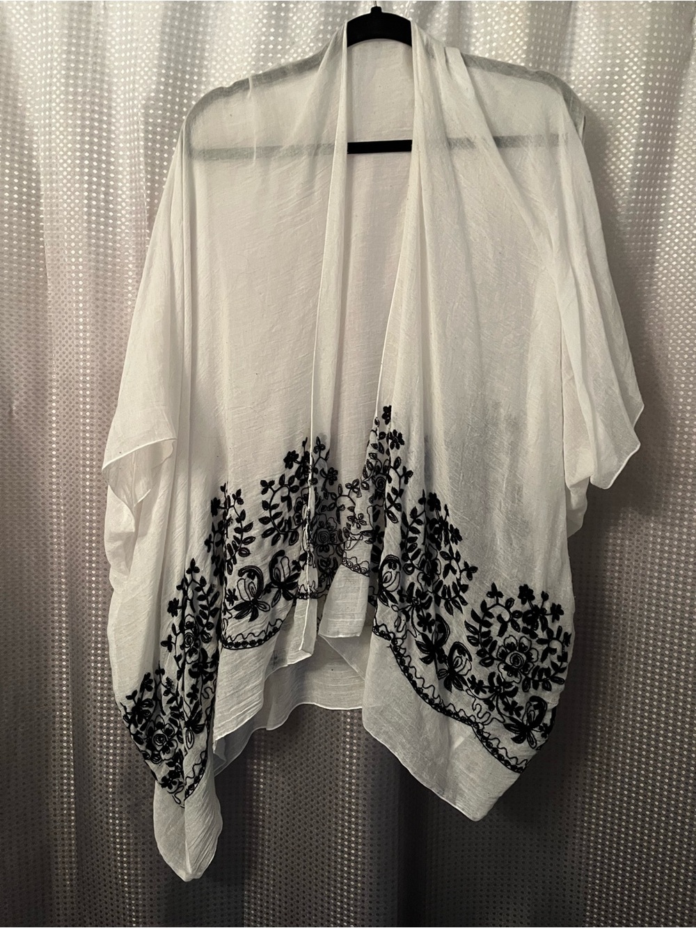White Sheer Kimono with Black Floral Embroidery